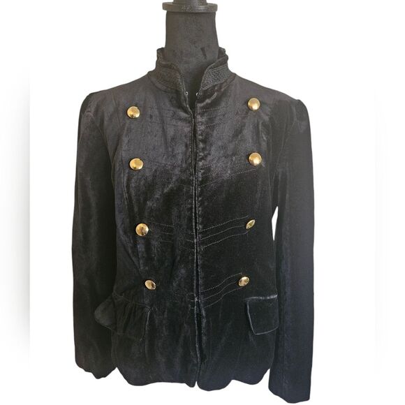 Mossimo Black Velvet Military Gothic Steampunk Gold Button Jacket Size L - Picture 4 of 8